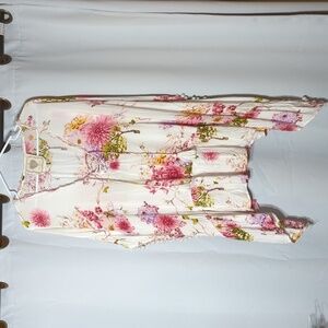 Z & L Boho Boxy Popover Vneck cover up floral pompoms size small medium